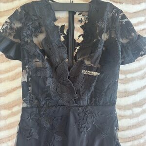 Three Floor Black Sheath Maxi Dress with Flutter Sleeves